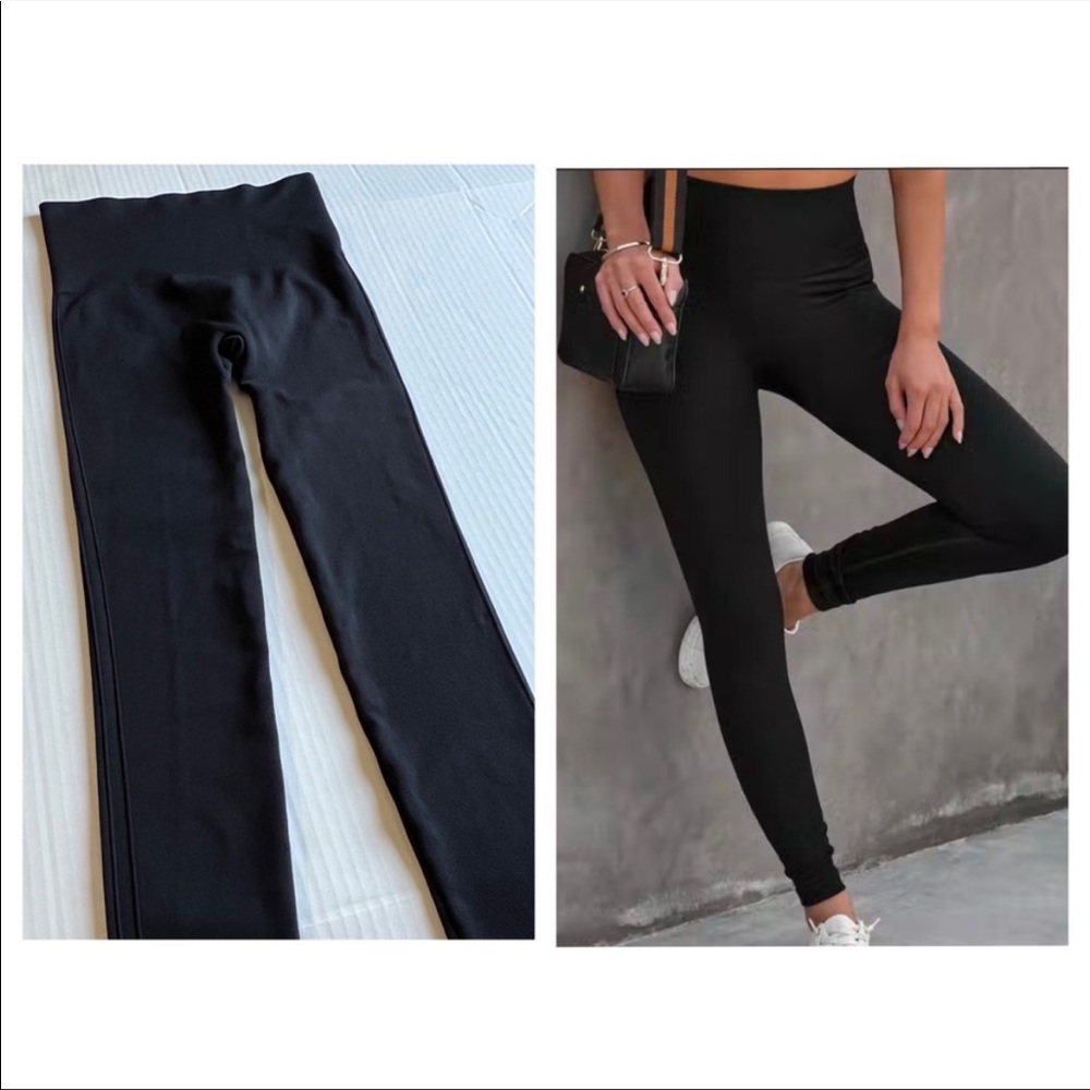 SPANX Black Seamless Sculpt Chevron Ribbed
Leggings Size S